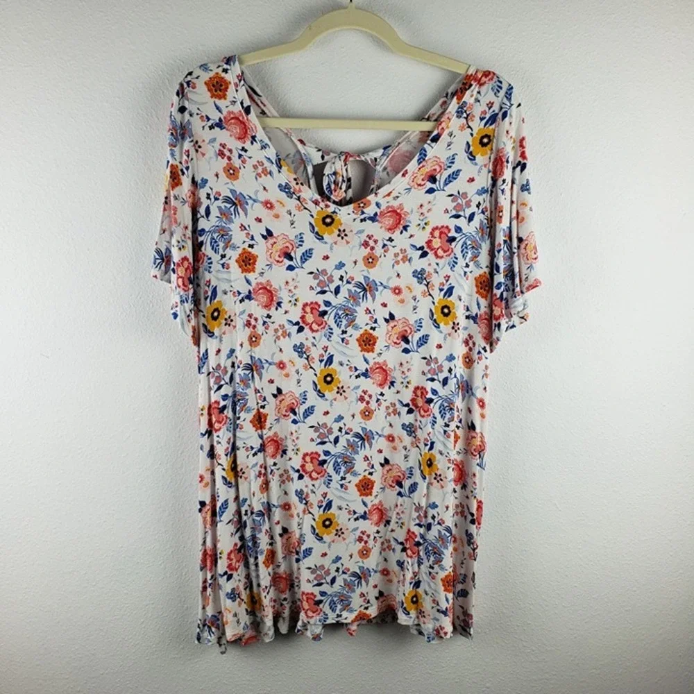 Lane Bryant Women's Size‎ 14/16 Swing Tee Challis Wildflower Print Tie Back
